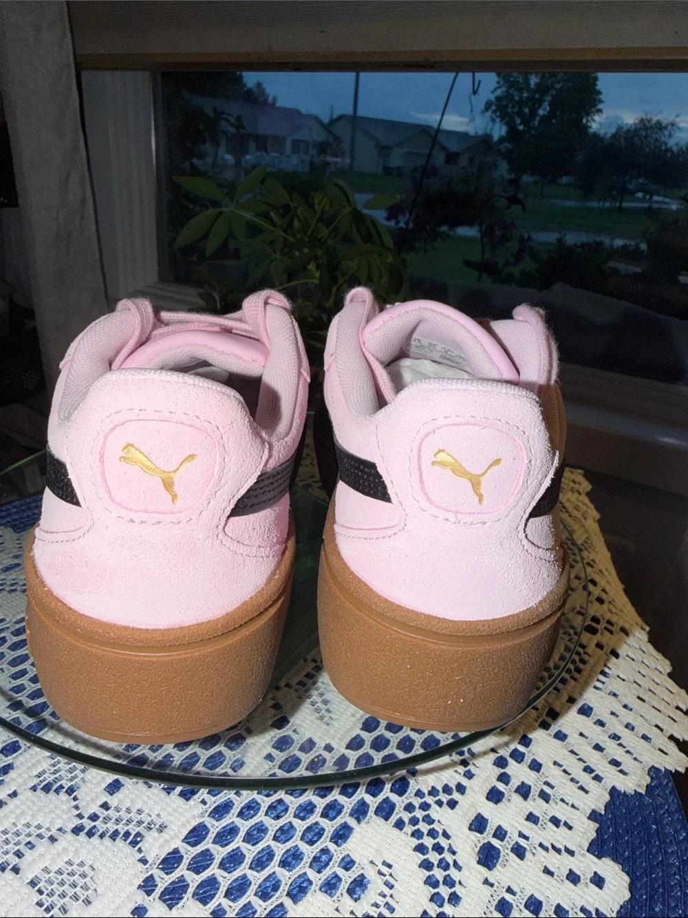 Puma Pink Suede Low-Top Sneakers with Gum Sole